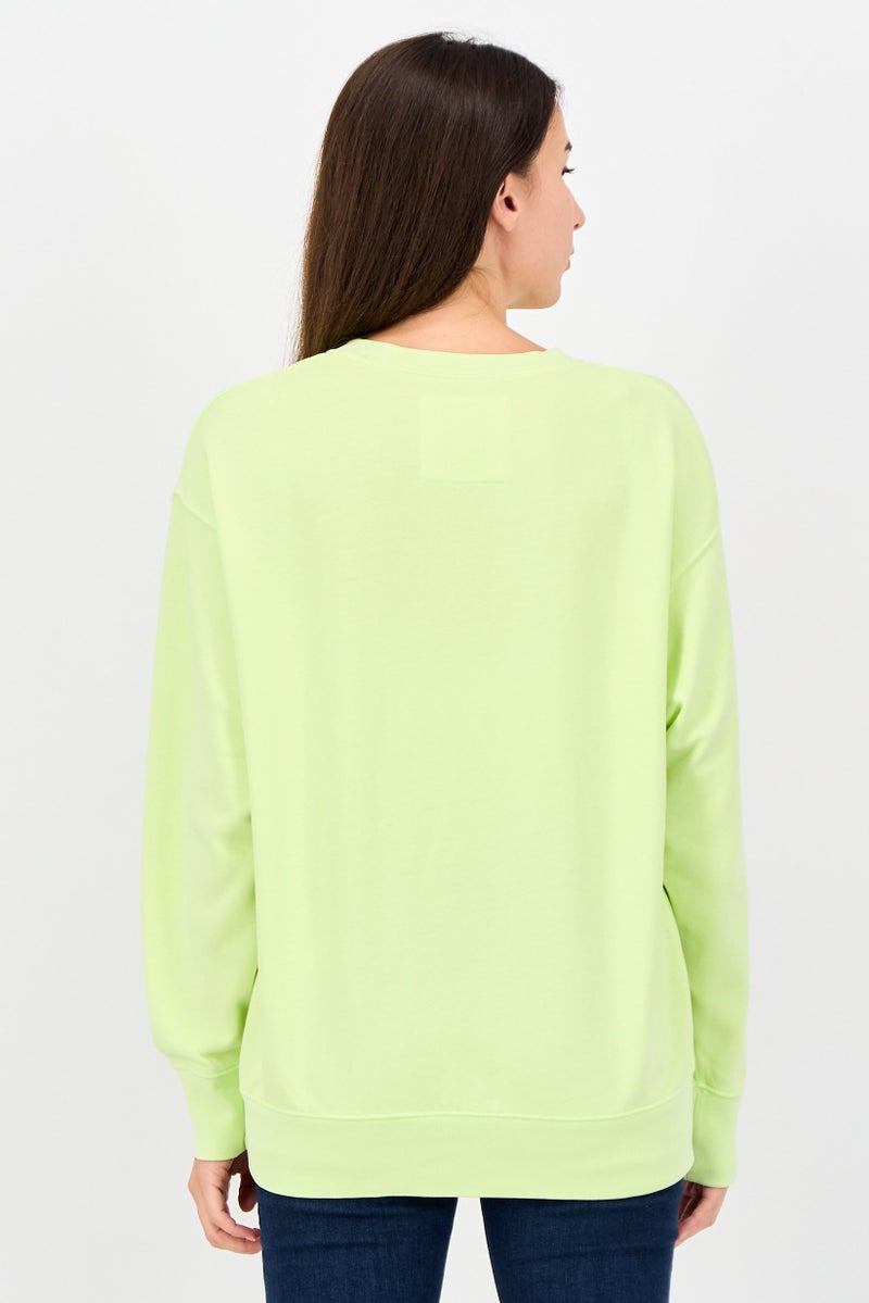 American Eagle Women Crew Neck Long Sleeve Plain Sweatshirts, Lime Green - Image 3